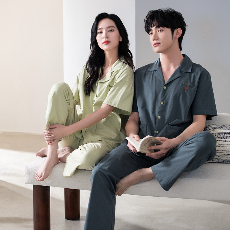 [Algodón antibacteriano] Pijamas de pareja de nuevo estilo, pantalones de manga corta de algodón de primavera y verano para hombres, ropa informal para el hogar, traje de mujer