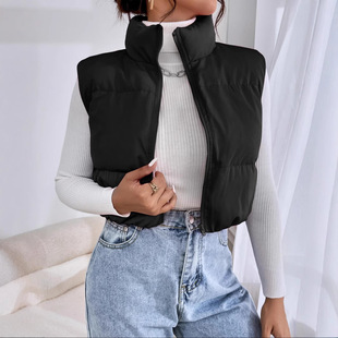 Amazon European and American Style Autumn and Winter New Sleeveless Short Lightweight Vest Style Casual Zipper Cardigan Vest