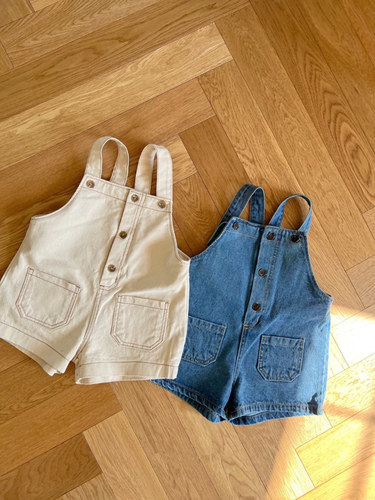 ins Korean style  spring and summer new baby crawling suit one-piece dress with patchwork waistband pants casual pocket 