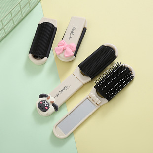 New Bow Mini Folding Mirror Comb Compact Portable Air Bag Comb Cosmetic Mirror Comb Integrated Air Cushion Comb
