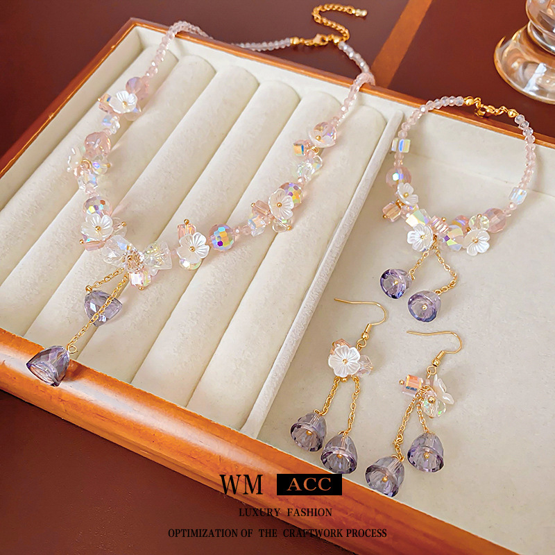 Flor de dopamina collar de borla de cristal moda temperamento dulce cadena de clavícula nicho de joyería de alta gama traje femenino