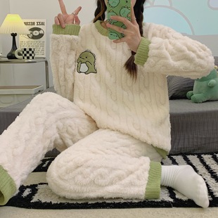 Winter Cut Fleece Thickened Pajamas Women's Long-sleeved Explosive Warm Thickened fleece-lined Pajamas fleece-lined Home Clothes Women's Suit