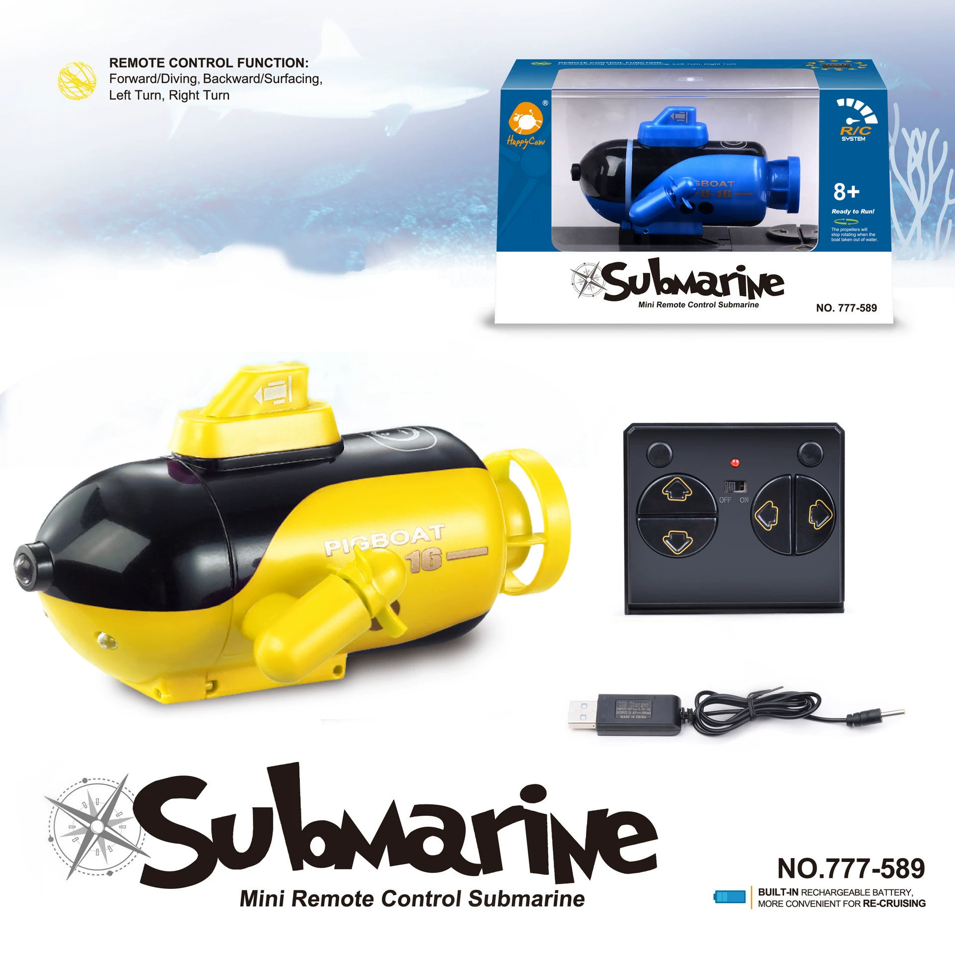Realistic small toy, boat, minifigure, submarine, remote control