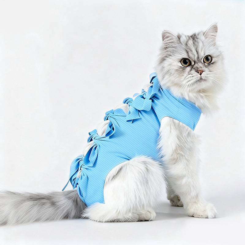 Ropa de esterilización para mascotas, ropa de recuperación de una pieza con lazo para sujetar, vendaje anti-lamido para gatos después de cirugía de esterilización, ropa de esterilización transpirable y elástica. image 8
