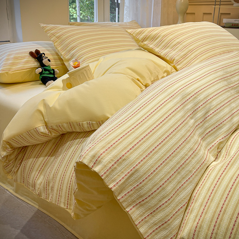 Juego de Sábanas de Cuatro Piezas de Algodón Lavado 2026A, Estilo Nuevo, Sábana Ajustable, Funda de Edredón, Ropa de Cama para Dormitorio