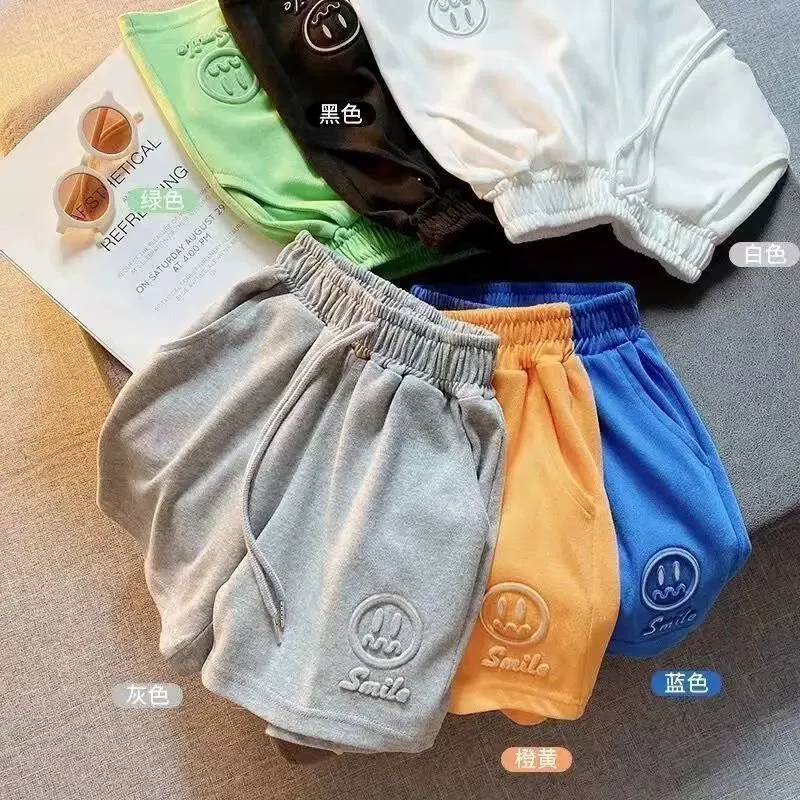 Шорты для мальчиков, домашние детские летние шорты, повседневная верхняя одежда со смайликом, тонкие красивые детские спортивные свободные шорты