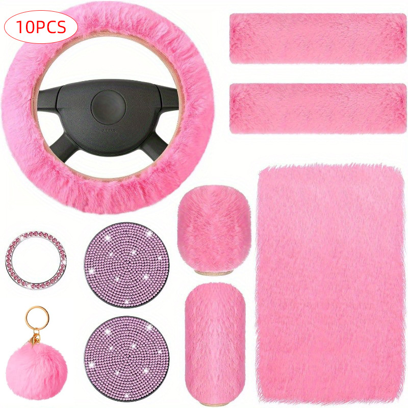 Car Steering Wheel Cover Winter Plush Set of Ten Pieces Armrest Box Pad Shoulder Protector Cross-Border Hot-Selling Steering Wheel Protective Cover