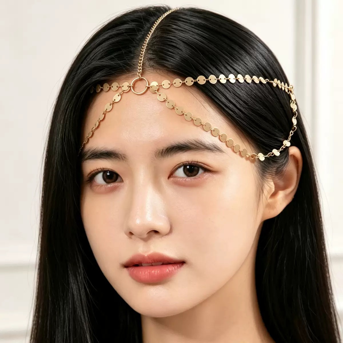 European and American cross-border accessories, versatile new round bead chain headpiece for women, simple multi-layered tassel pearl pendant hair chain head chain