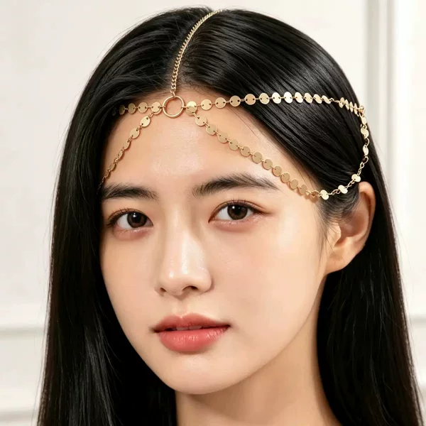 European and American cross-border accessories, versatile new round bead chain headpiece for women, simple multi-layered tassel pearl pendant hair chain head chain