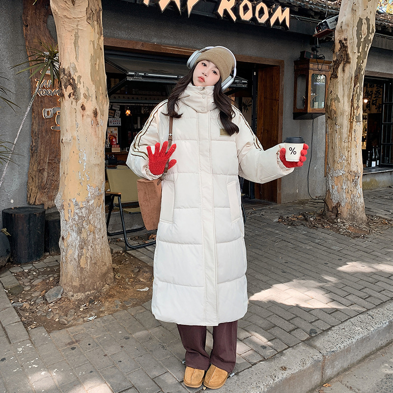 女性のための大きなポケットの綿のコート 2025 冬ロング膝丈厚い冬の新しい韓国スタイルのルーズ綿コートジャケットパンコート|undefined