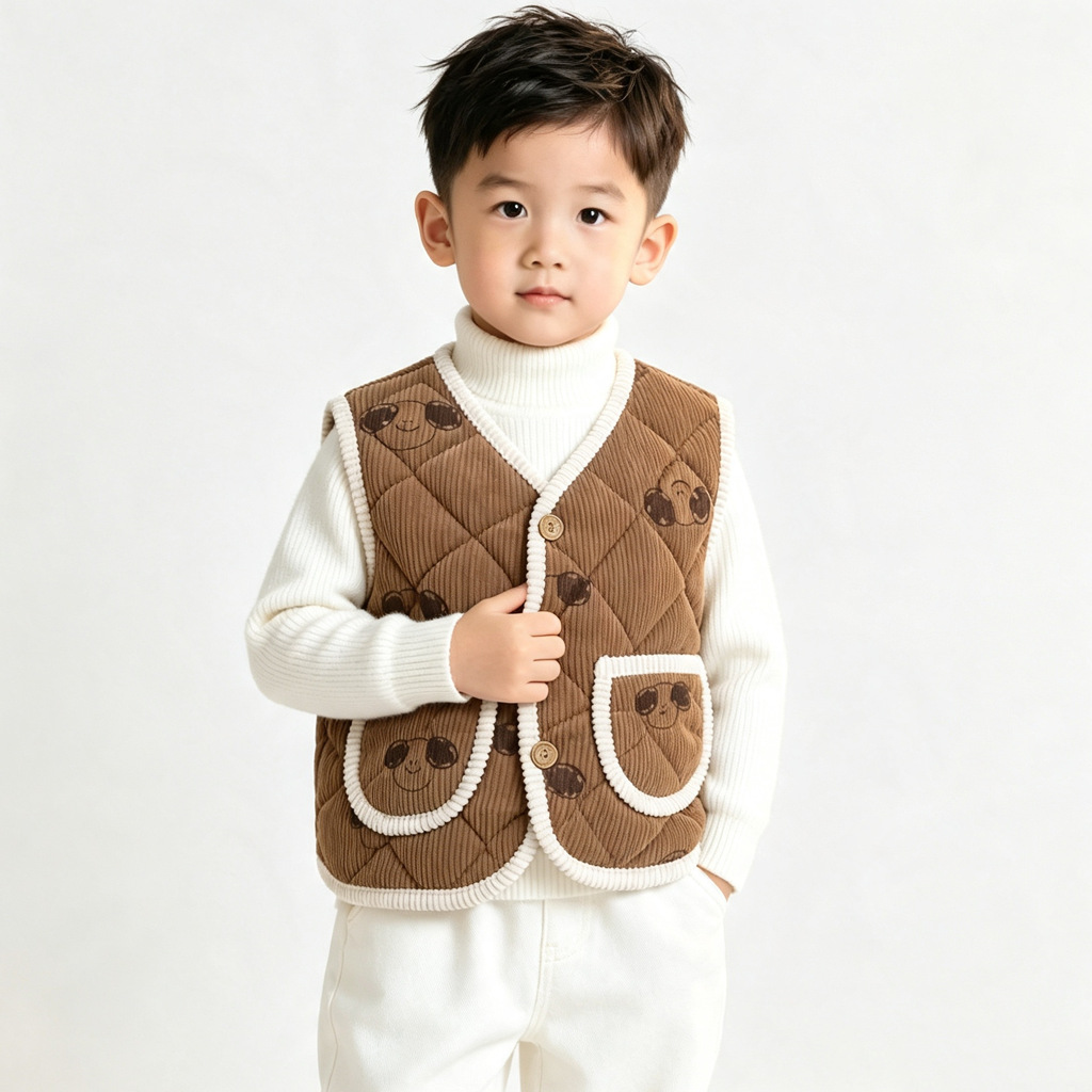 Autumn and winter children's warm vest, fleece-lined cotton-padded jacket for medium and large children, inner lining vest for boys and girls.