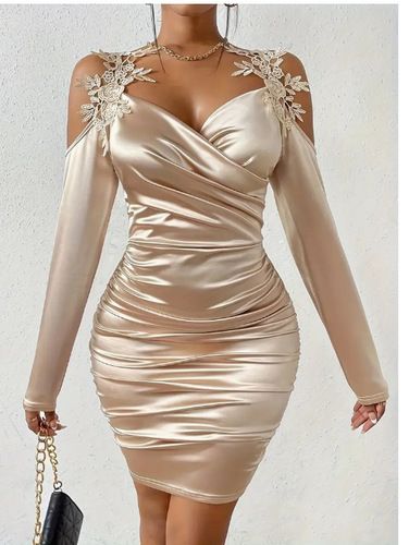 Eurasian Spring New Satin Elegant Lace Bodycon Pleated Skirt