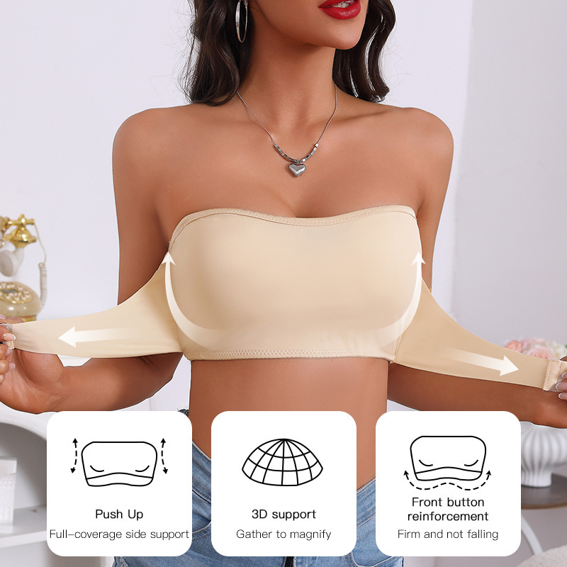 胸を包み込む女性用ストラップレスワンラインサポート滑り止めプッシュアップ下着小胸プッシュアップシェイプコルセットベスト|undefined