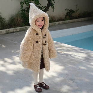 Girls' 23 Winter new plush coat quilted thickened coat faux fur environmental protection fur plush coat