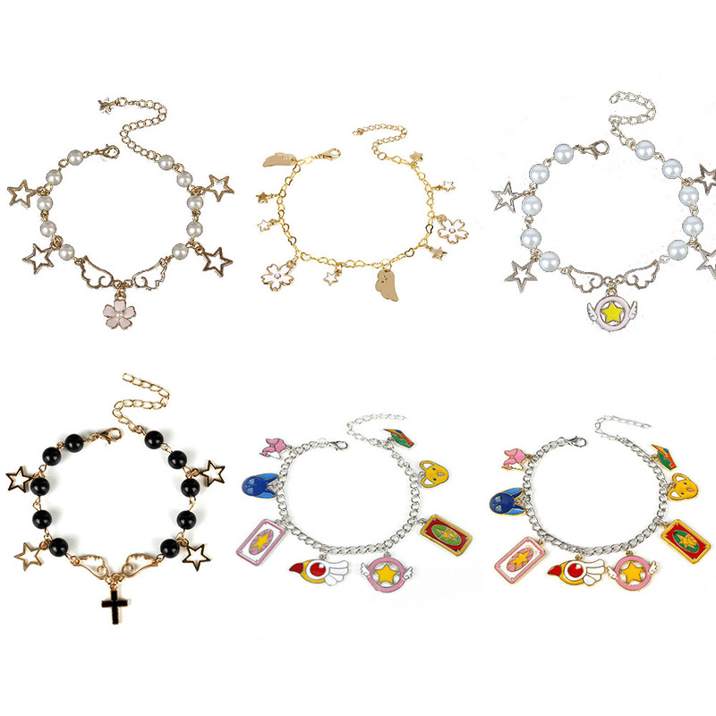 Japanese Anime Magic Card Girl's Varied Sakura Love Cat Star Wings Cross Cherry Blossom Pearl Bracelet