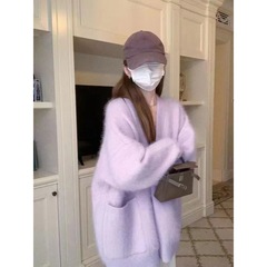 ミンクの毛のセーターのコートの女性2023秋冬の馬海の毛の柔らかいモチは厚くてゆったりしています。