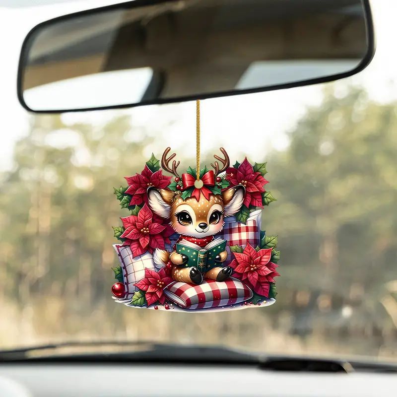 Nuevos productos de Navidad encantador ciervo decoración de vacaciones colgante acrílico plano transfronterizo automóvil colgante espejo retrovisor interior