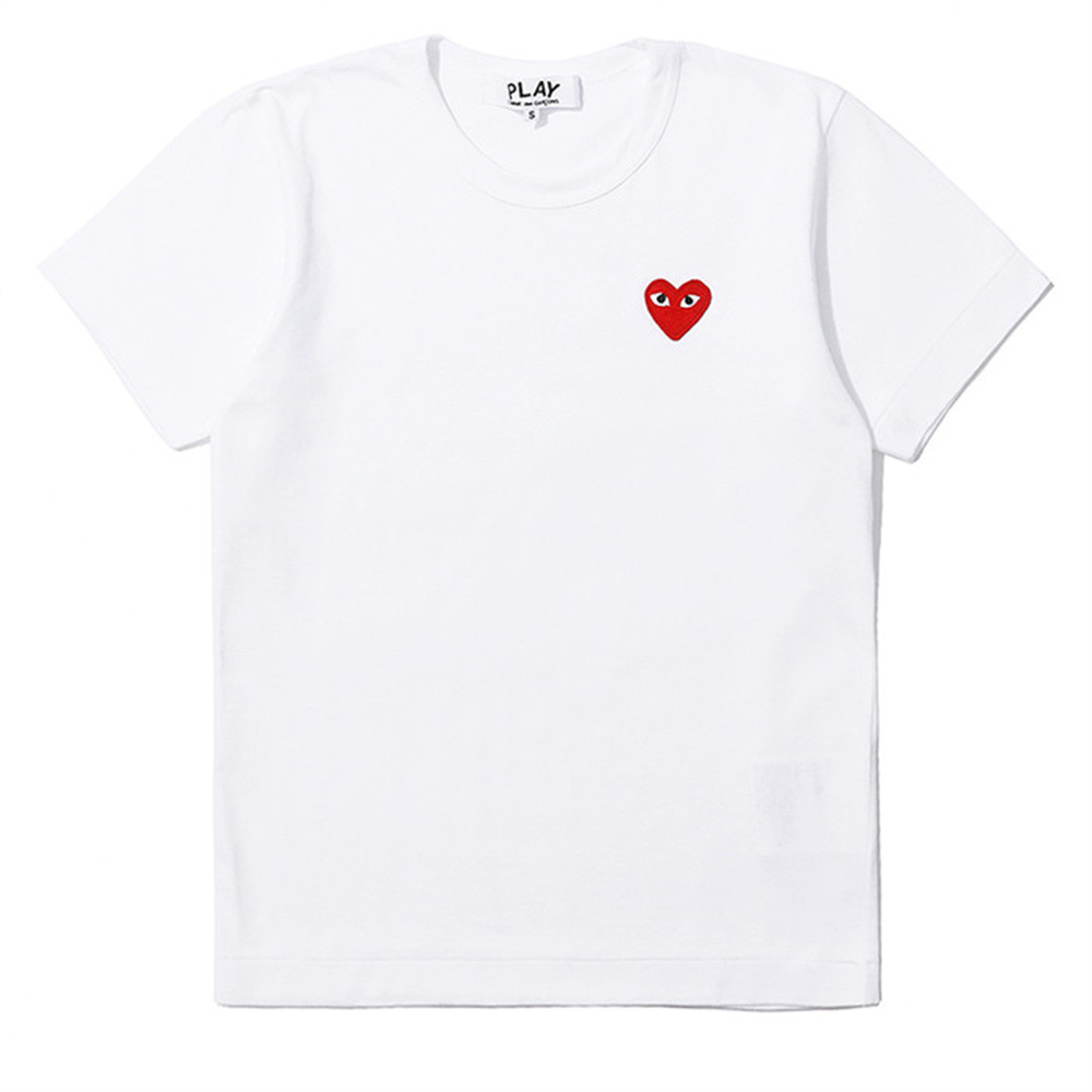 PLAY camiseta de manga corta unisex con bordado de corazón de mosaico de verano, corazón doble, corazón dorado