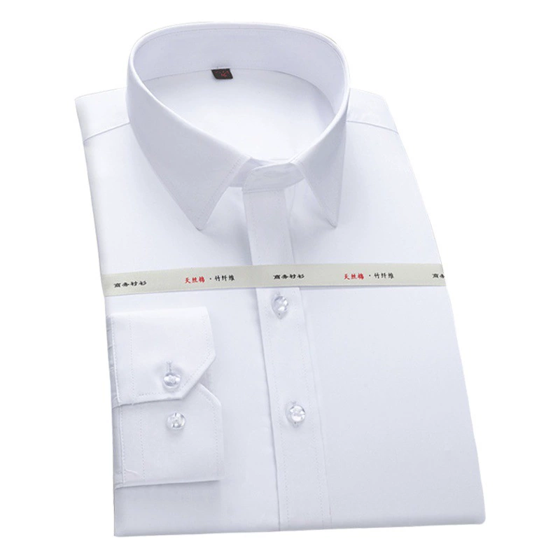 Весенне-осенняя мужская рубашка с длинным рукавом из бамбукового волокна, мужская осенняя повседневная высококачественная деловая профессиональная мужская белая рубашка без глажки