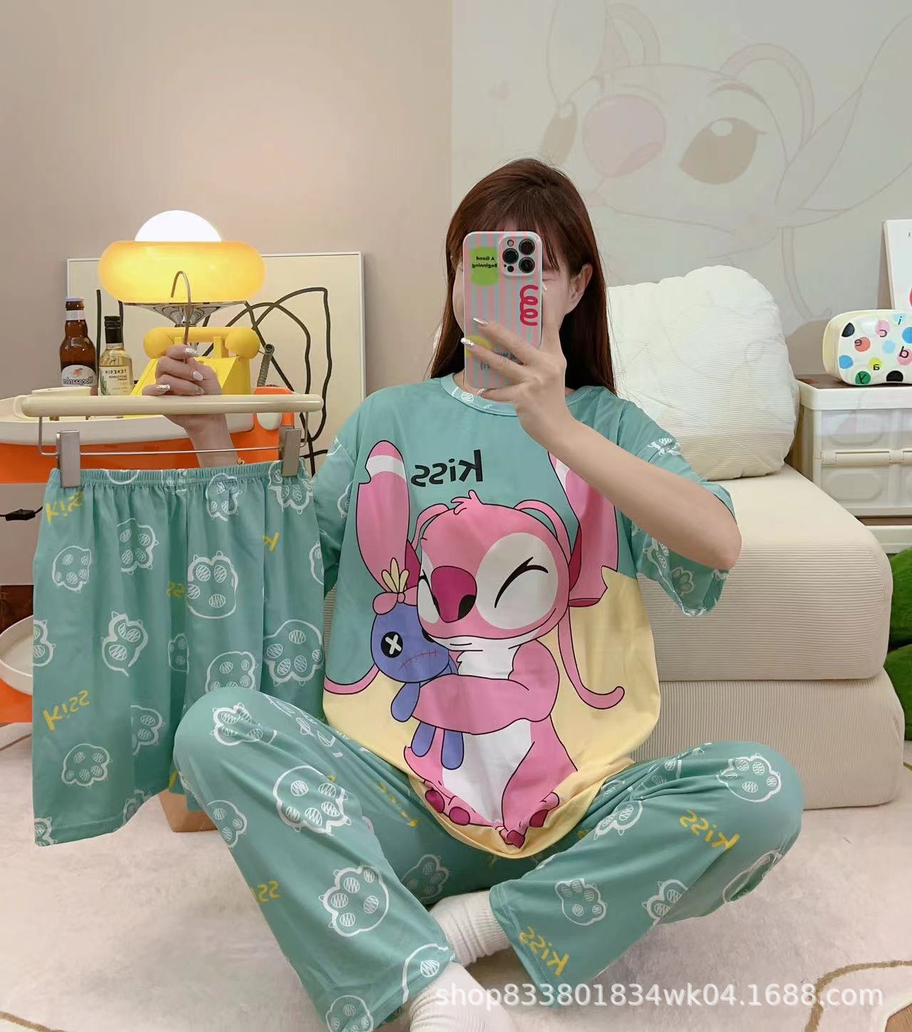 Pijamas transfronterizos de leche de verano pantalones de manga corta tres piezas de dibujos animados lindos ropa de hogar de comercio exterior de labu