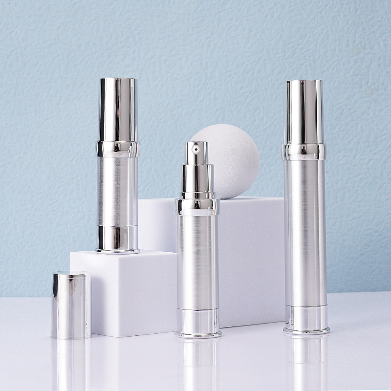 15ml20ml30ml凸肩包拉丝银电镀真空瓶化妆品水乳精华眼霜分装小样