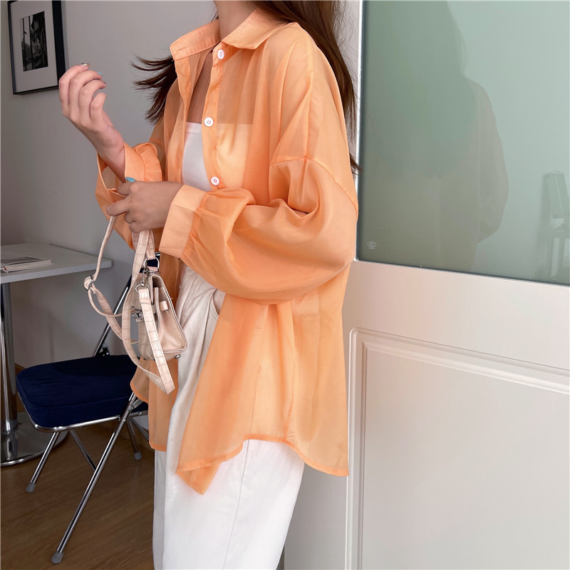 112g Weight Long Sleeve Sleeve Length Single Breasted Placket Type Shirtsleeve Sleeve Type Polyester, Chiffon Fabric Type Regular Top Length Cardigan Tops Type Holiday Occasion Shirt Collar Neckline Loose Fit Type Solid Color Pattern Summer, Spring Season Women's Gender Casual Style Wholesale Women's Casual Solid Color Long Sleeve Blouses 76