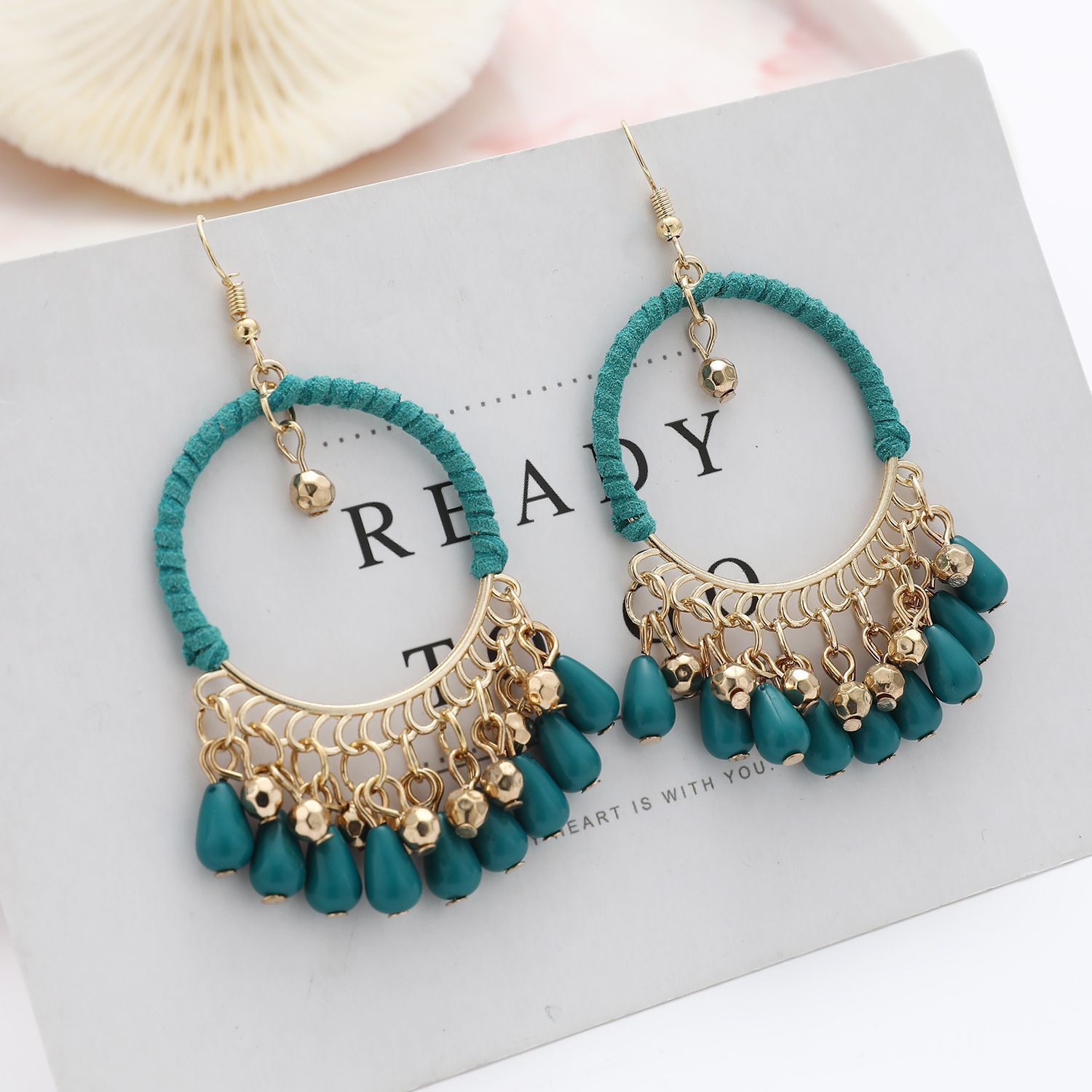 Indian dance, ethnic style, belly dance, woven earrings, Bohemian retro round teardrop earrings, tassel earrings