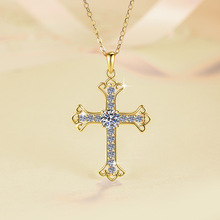 欧美热卖十字架吊坠毛衣链s925纯银锁骨链经典百搭莫桑石项链批发