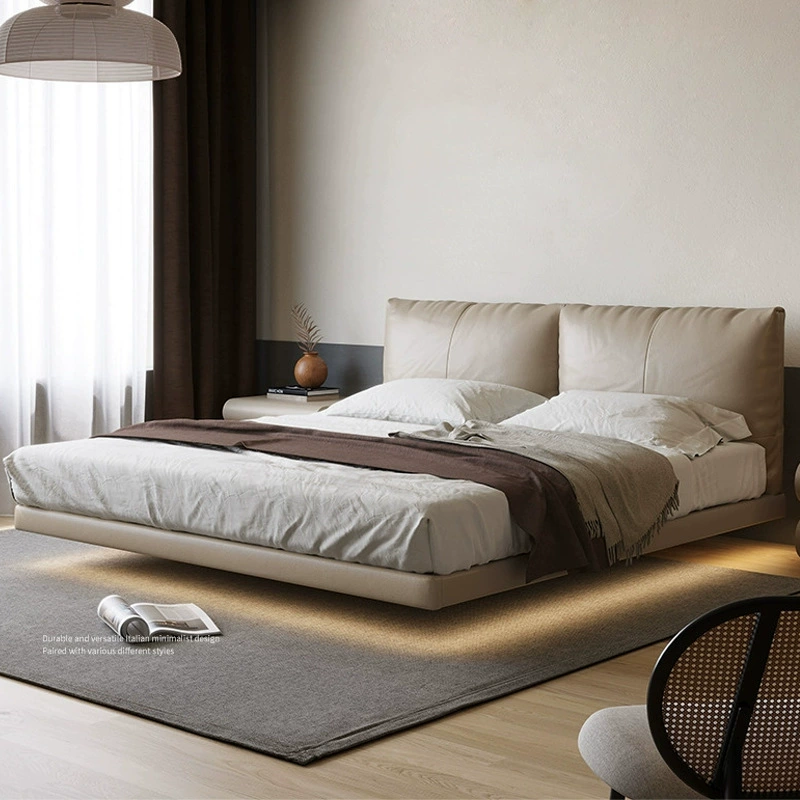 Современная легкая роскошная подвесная кожаная художественная кровать, главная спальня, современная простая кровать с мягкой спинкой, новая подвесная кровать первого слоя из воловьей кожи