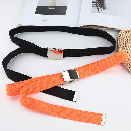 Smooth buckle woven canvas belt for women, simple and versatile solid color denim casual student pants belt wholesale