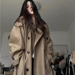 年廓形中长款休闲英伦风衣外套春秋款翻领高个子立领系带大衣