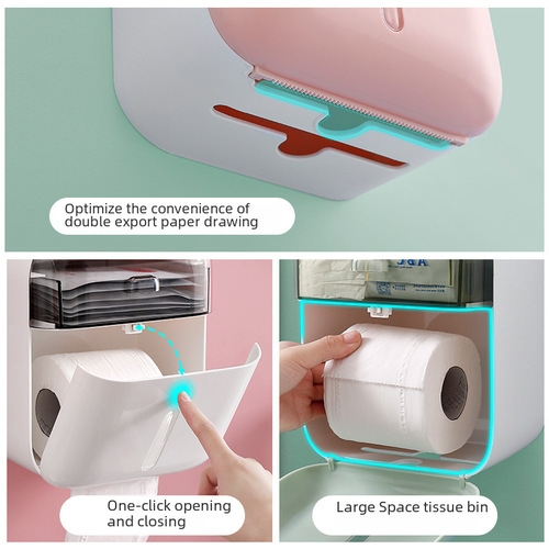 Toilet paper holder, toilet paper storage shelf, non-piercing, waterproof, Nordic style toilet paper holder, large plastic toilet paper holder
