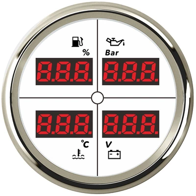 85mm Digital Display 4-in-1 Multifunctional Gauge for Oil Level, Water Temperature, Oil Pressure, and Voltage, Suitable for Modified Vehicles and Boats (automobile instrument) - silver-edge-white-bottom-85mm