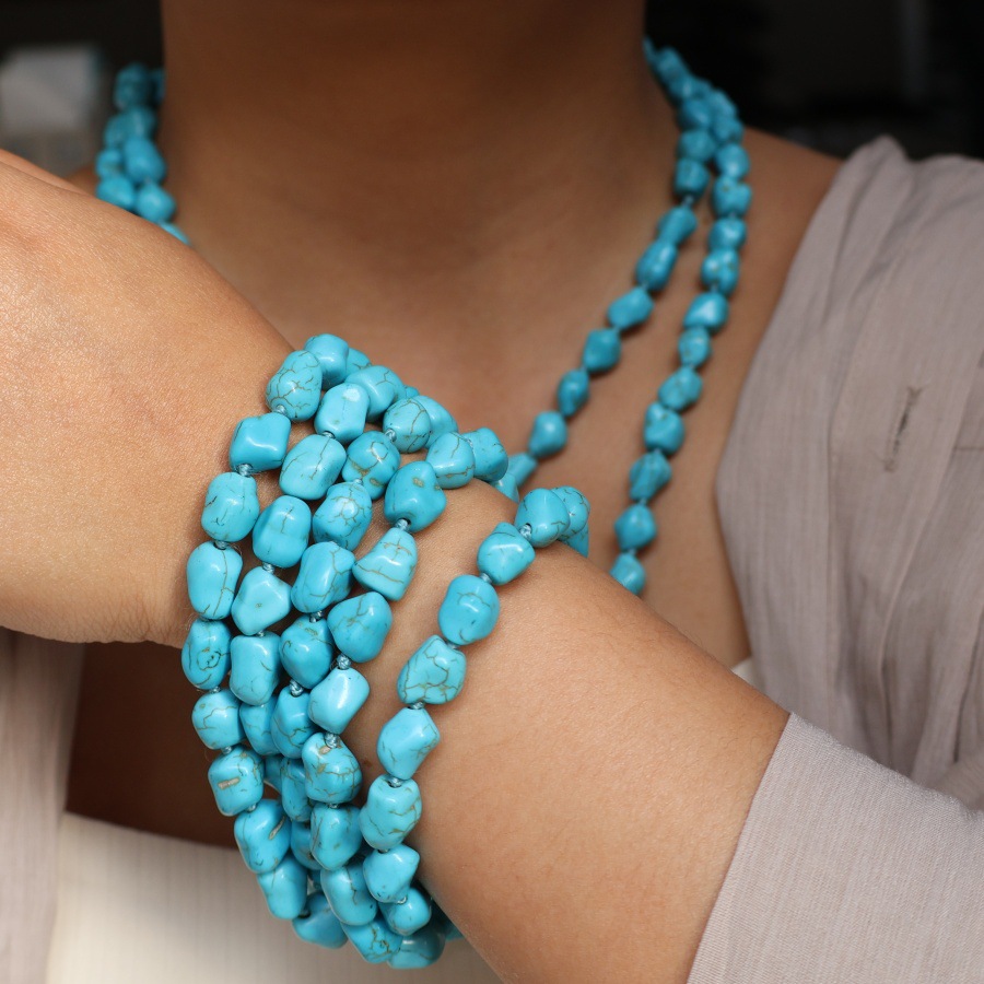 1 Piece Quantity Elegant Retro Irregular Turquoise Handmade Chain Necklace In Bulk