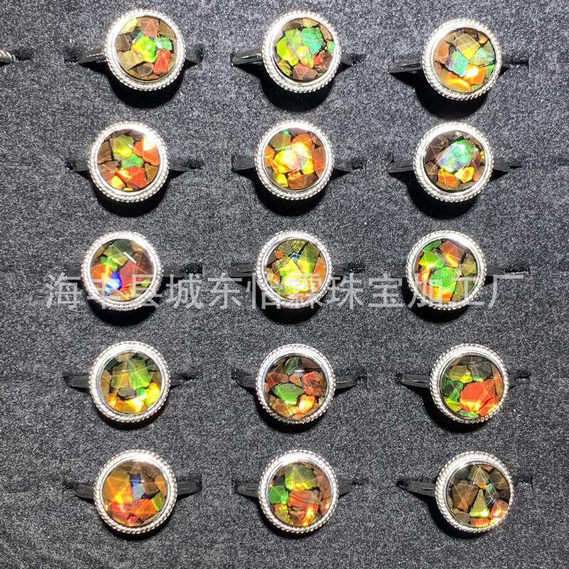 Canada Natural Spotted Colored Stone Ring Snail Fossil Ring Surface s925 Silver Live Mosaic Shake Tone Live