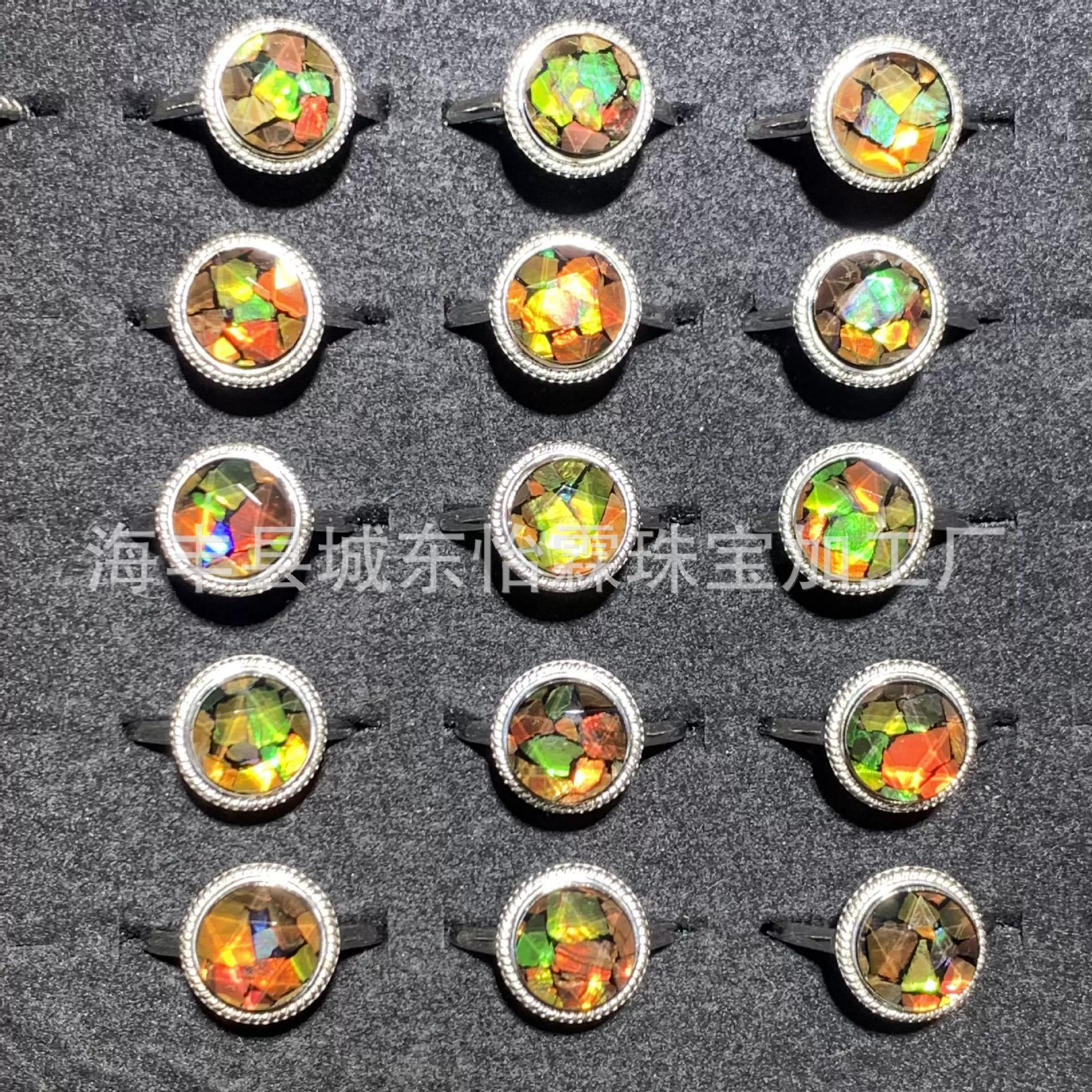 加拿大天然斑彩石戒指 螺化石戒面 s925银活口镶嵌 抖音直播