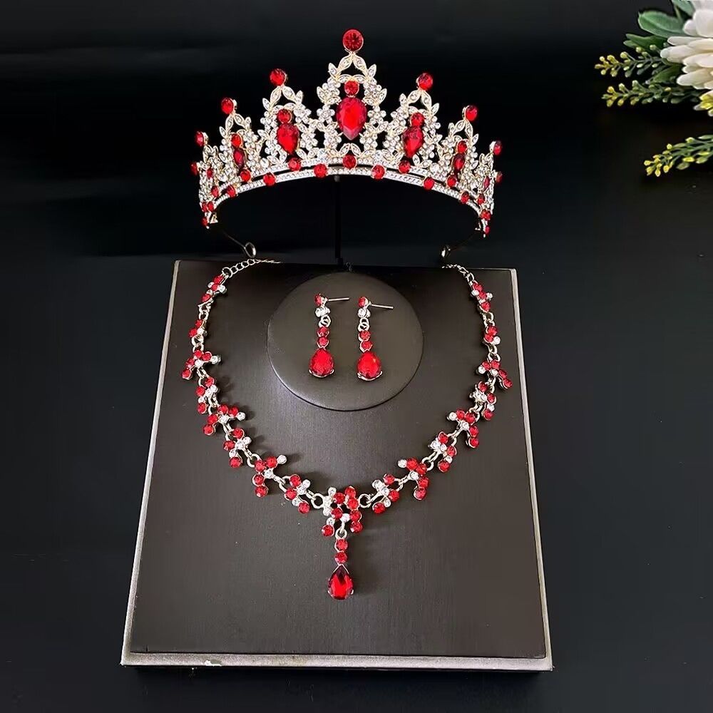 Corona de novia roja estilo coreano nueva corona de boda princesa accesorios vestido de boda vestidos de cabello coroa de cumpleaños
