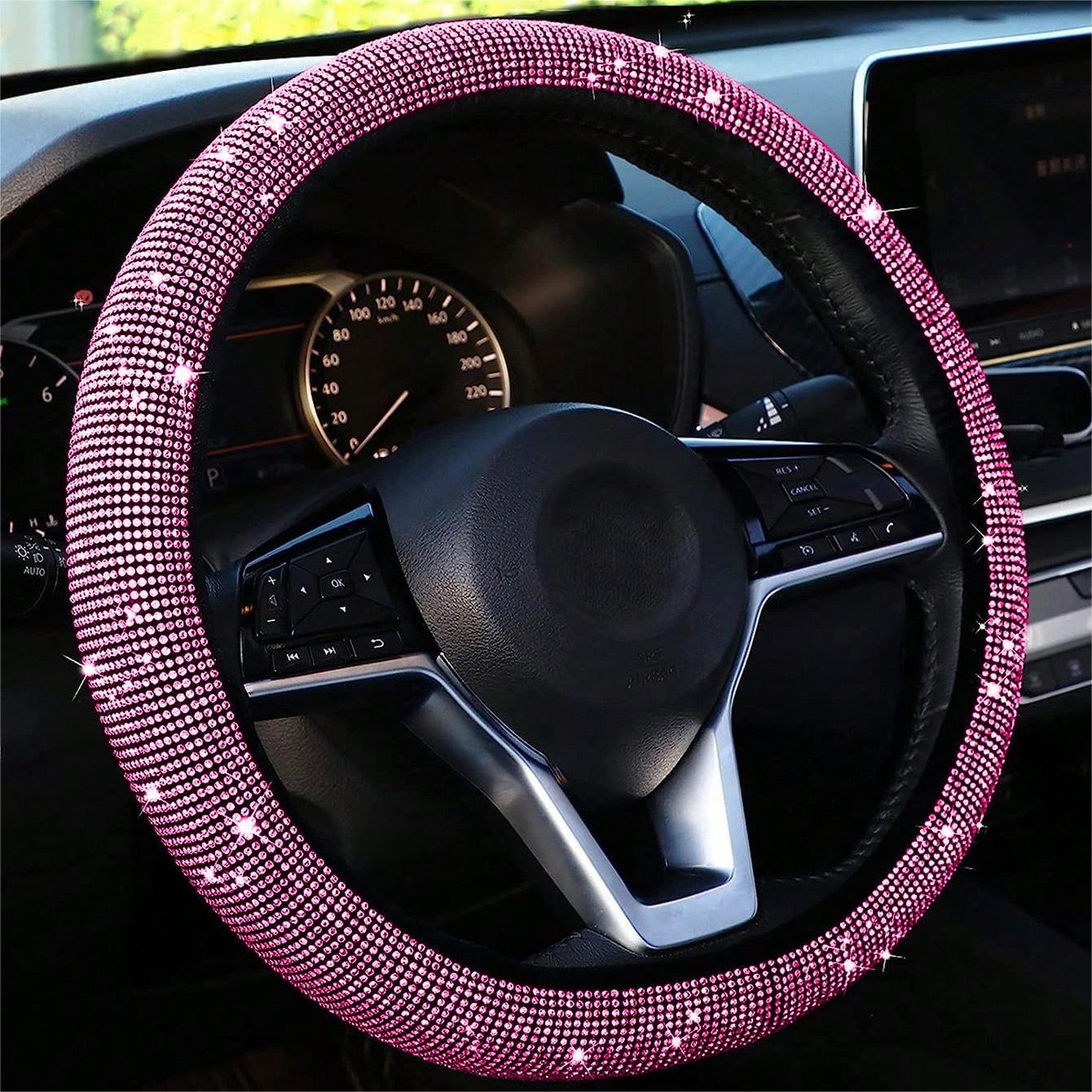 Cubierta del volante incrustado en el diamante del coche sin anillo interior rhinestone de diamante lleno con malla de diamante rhinestone perforación en caliente cubierta de la manija elástica de diamante completo