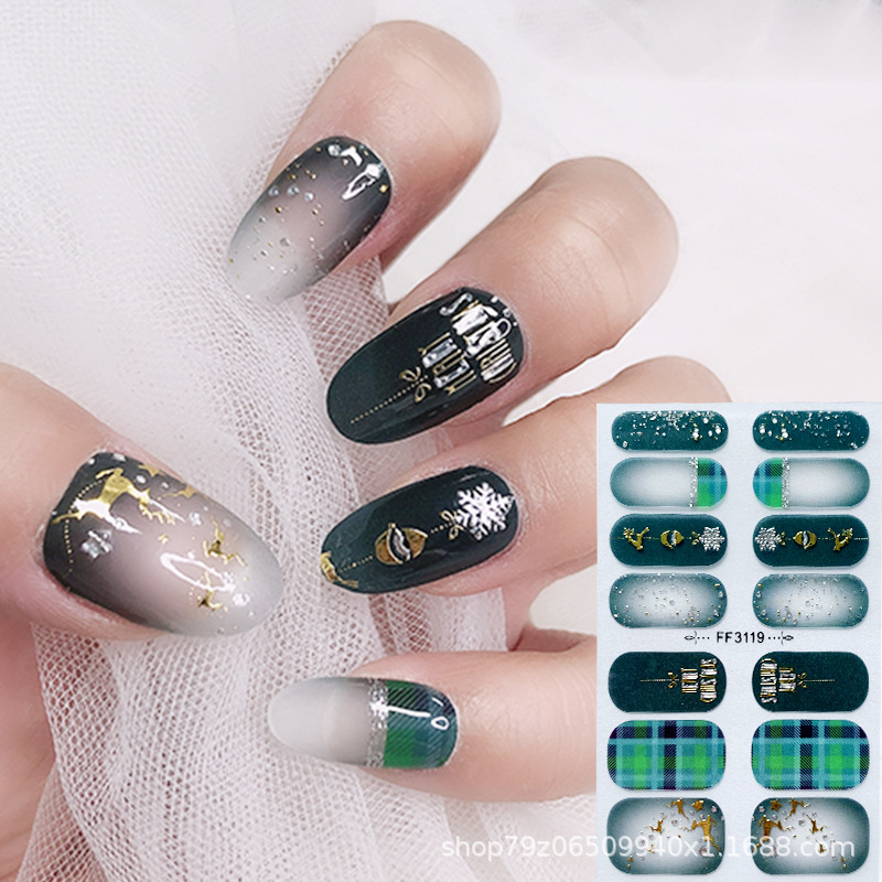 Pegatina de uñas de diamante de imitación 5D para hornear sin gel ins Halloween Navidad copo de nieve alce pegatina de uñas DIY pegatina de uñas