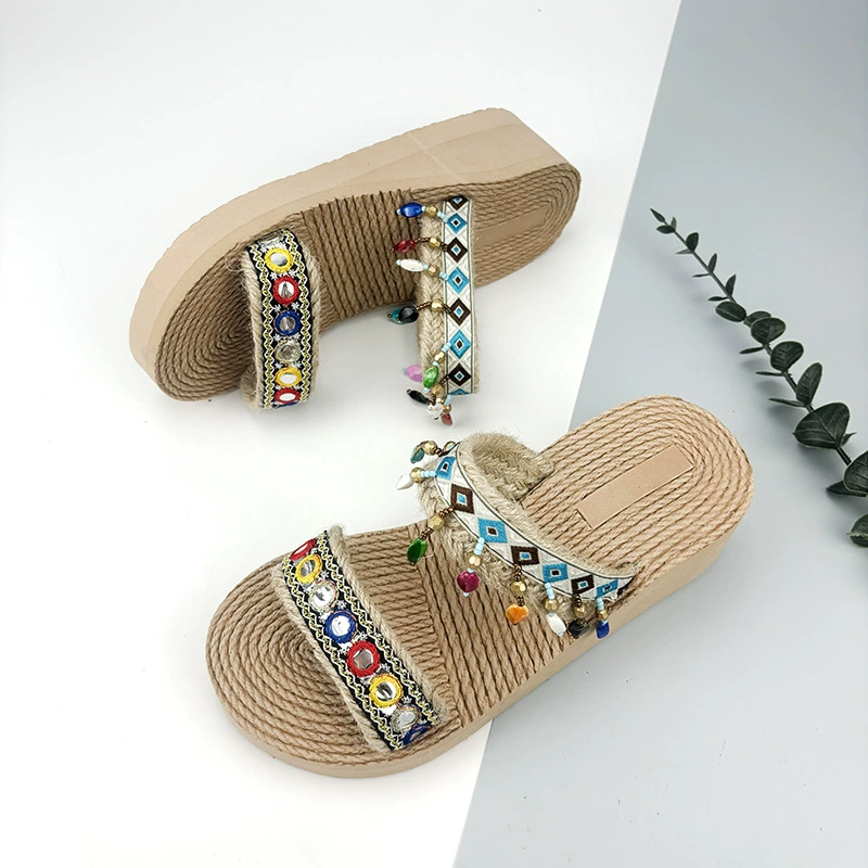 Ethnic summer fashionable beach footwear platform, comfortable slippers, ethnic style