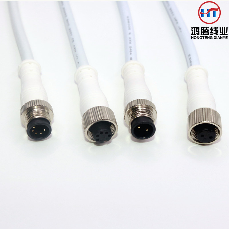 0元供样 美标m12白色5芯金属插头 高端LED灯照明汽车防水连接线