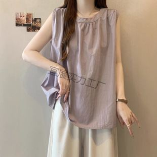 French Niche Purple Sleeveless Vest Shirt for Women Summer Large Size Slimming Belly-Covering Super Nice Chic Top