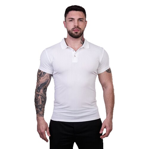 Stylish Muscle Men High-Elastic Knit Iron-Free Slim Fit Polo Shirt Fitness Sports Fashion Wrinkle-Resistant High-End Short Sleeve