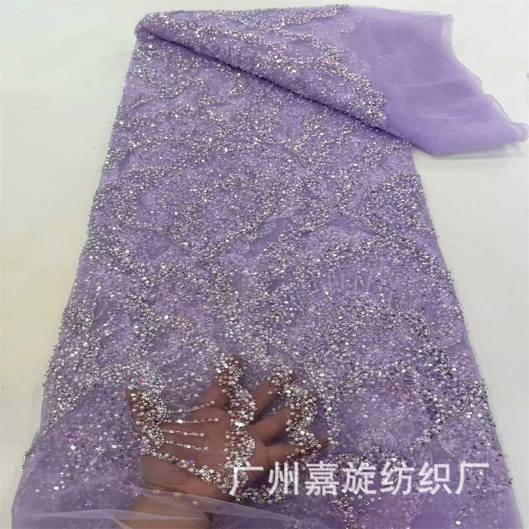 Nuevo tejido de encaje con cuentas de estilo francés para vestido de novia, con cuentas de burbuja, cuentas tubulares, lentejuelas y material de bordado.