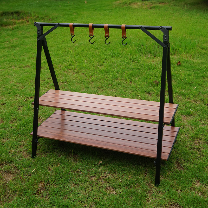 CLS aleación de aluminio al aire libre de doble capa de almacenamiento rack patio balcón almacenamiento rack auto-conducción viaje coche camping soporte portátil