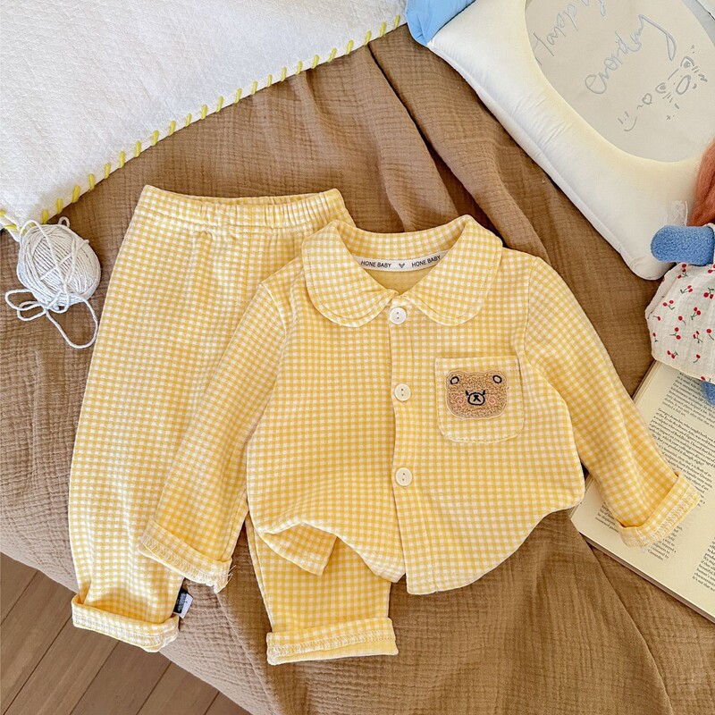 儿童睡衣秋男女童磨毛睡衣套中小童宝宝家居服两件套|undefined