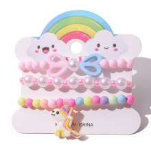 爆款热卖3件套儿童串珠手链套装新款彩色亚克力珍珠手环饰品配饰