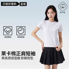 短袖T恤女纯棉夏季纯色内搭修身打底短袖上衣小圆领正肩短袖t恤女