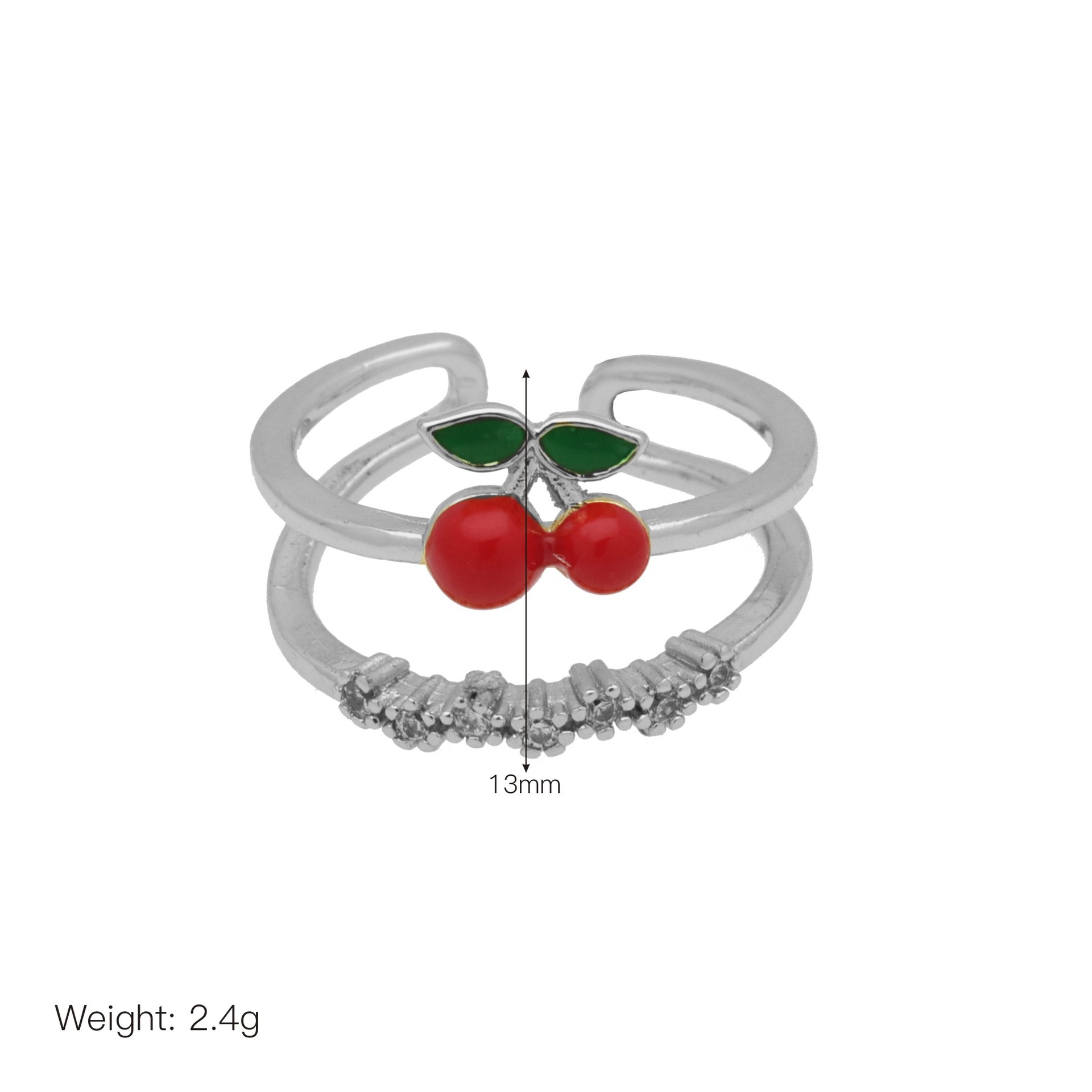 1 Piece Quantity Wholesale Jewelry Cute Lady Cherry Copper 18K Gold Plated Enamel Open Rings