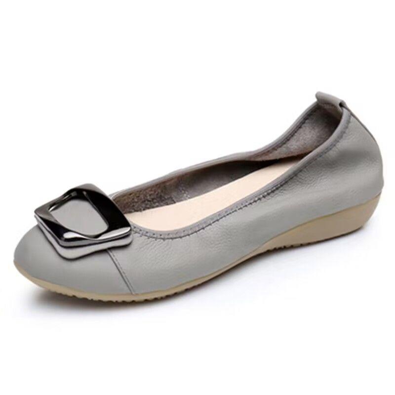 Doudou Shoes for Women 2025 New Leather Granny Shoes for Women Flats Soft Leather Pregnant Women Summer Soft Sole Mother Leather Shoes Flats